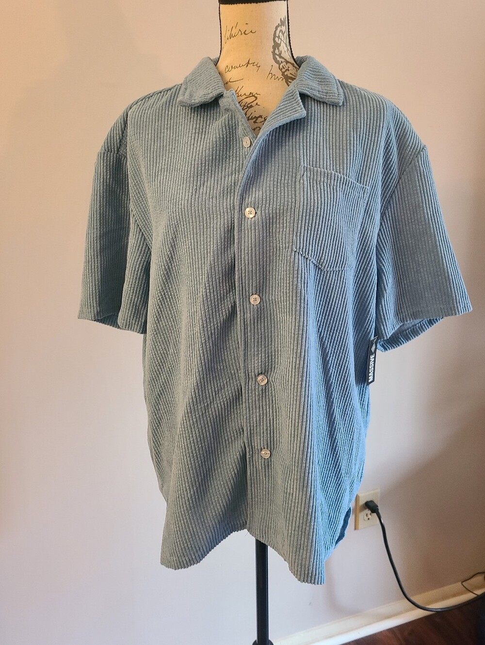 Massive Men's Short-Sleeve Button-Up Cord Shirt - Blue L